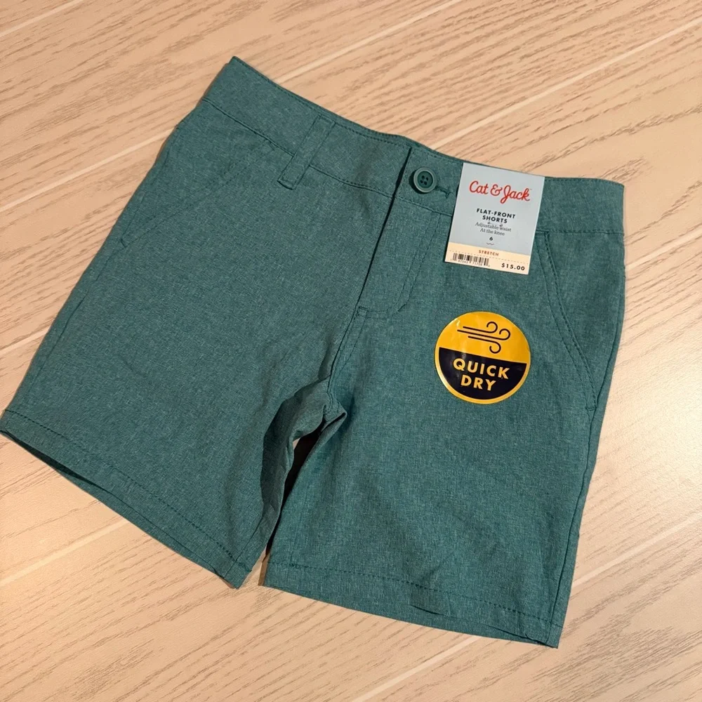 Cat & Jack Boys Teal Green‎ Flat Front Shorts Size 6 NEW